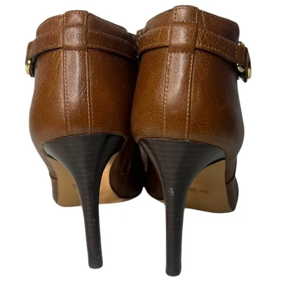 COACH 10 Salene Logo Ankle Booties Dark Ginger Brown Leather Stiletto Heel Boots
