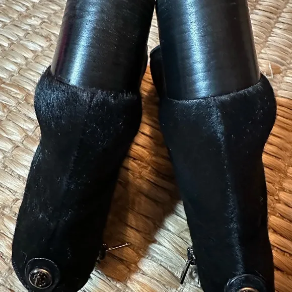 Coach Black Mohair Ankle Boots, Size 6