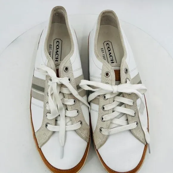 Coach Brad Women's Fashion Sneakers Lace Up White Leather Shoes Size 13M