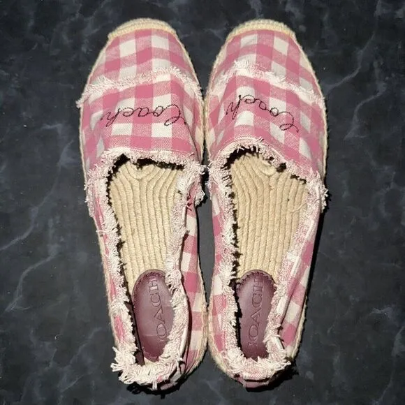 COACH Celina Gingham Espadille Strawberry/Chalk Shoes Flats Womens Size 8.5B