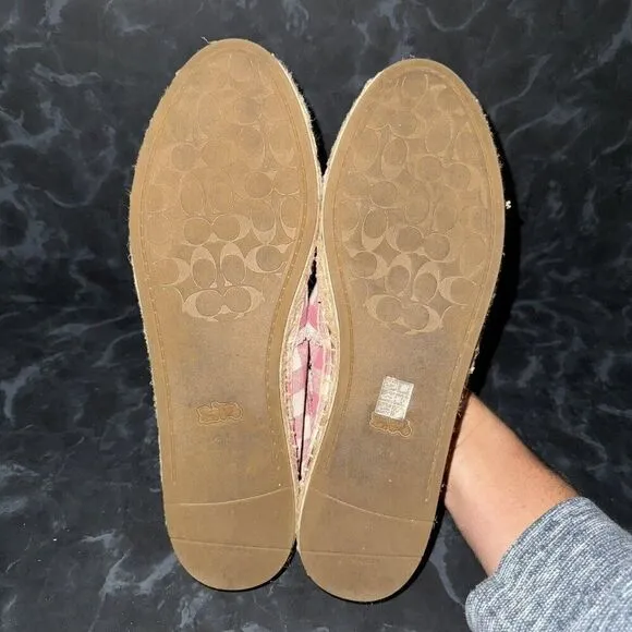 COACH Celina Gingham Espadille Strawberry/Chalk Shoes Flats Womens Size 8.5B
