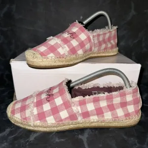 COACH Celina Gingham Espadille Strawberry/Chalk Shoes Flats Womens Size 8.5B