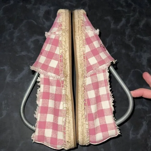 COACH Celina Gingham Espadille Strawberry/Chalk Shoes Flats Womens Size 8.5B