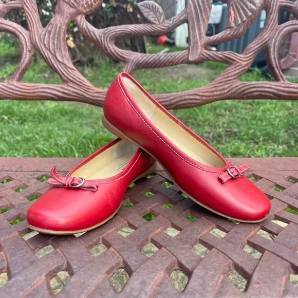 Coach Cherry Red Nappa Leather Ballet Flats Slip On Shoes
