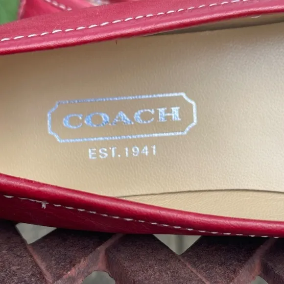 Coach Cherry Red Nappa Leather Ballet Flats Slip On Shoes