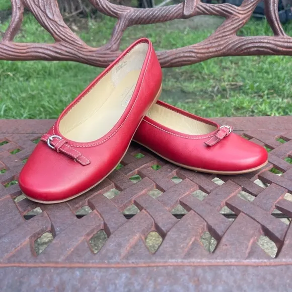 Coach Cherry Red Nappa Leather Ballet Flats Slip On Shoes