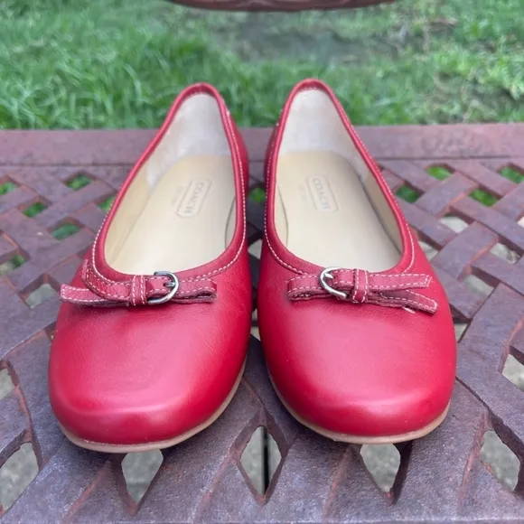 Coach Cherry Red Nappa Leather Ballet Flats Slip On Shoes