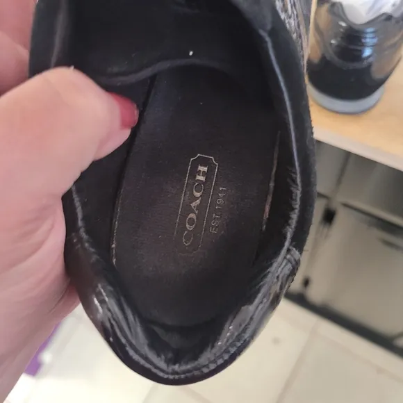 Coach Kodie Signature Black Suade Patent Leather Sneakers Women's Size 8