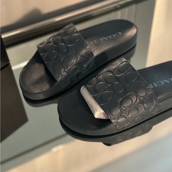 Coach Men's Dark Denim Signature Print Slides