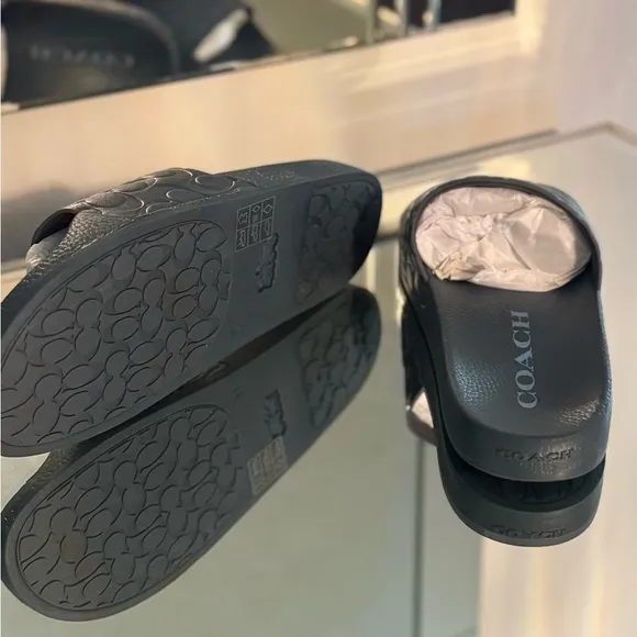Coach Men's Dark Denim Signature Print Slides