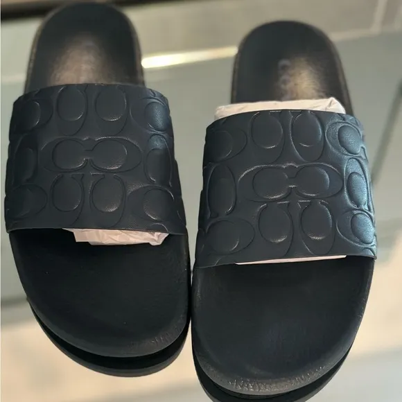 Coach Men's Dark Denim Signature Print Slides