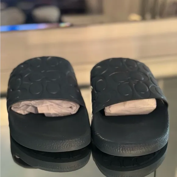 Coach Men's Dark Denim Signature Print Slides