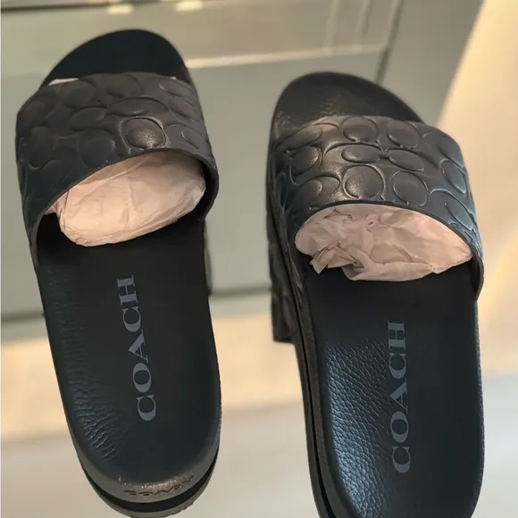Coach Men's Dark Denim Signature Print Slides