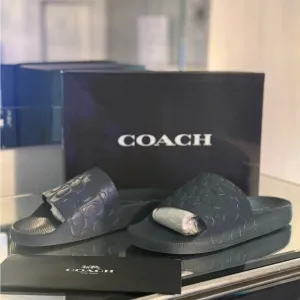 Coach Men's Dark Denim Signature Print Slides