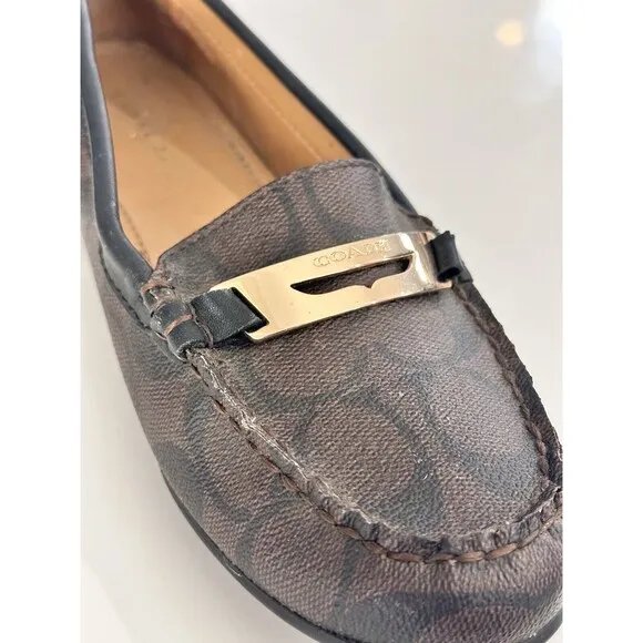 Coach Olympia Pebble Grain Flats Leather Loafers  Womens 6.5 Brown Shoe