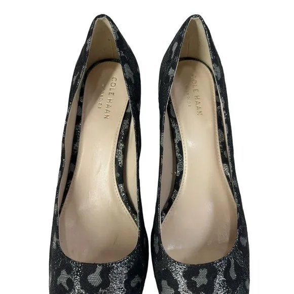 Cole Haan Alanna Brocade Block Heel Pump Black Silver Size 8 8B MSRP $250 Shoes