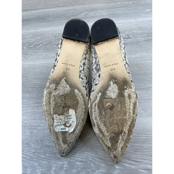 Cole Haan Brie Skimmer W15722 Women's 8.5B Black Snakeskin Leather Loafer Shoes