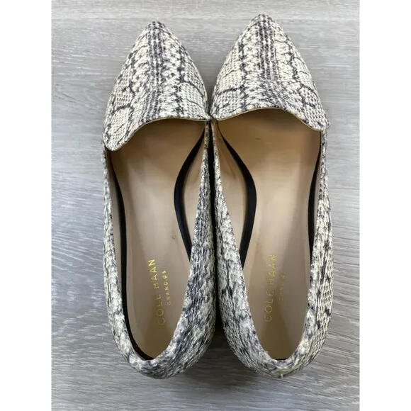 Cole Haan Brie Skimmer W15722 Women's 8.5B Black Snakeskin Leather Loafer Shoes