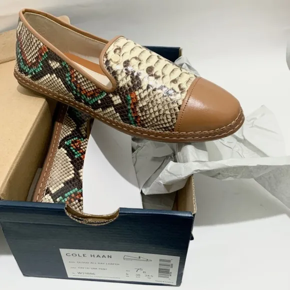 Cole Haan Cloud All Day Womens Animal Print Leather Loafers Snake Flat Shoes 7.5