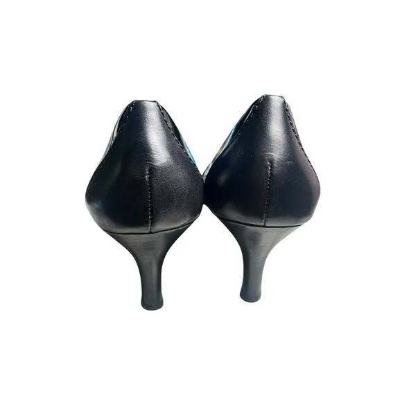 Cole Haan Heels Womens 10 Black Leather Black Buckle Kitten Pump Buckle Shoes