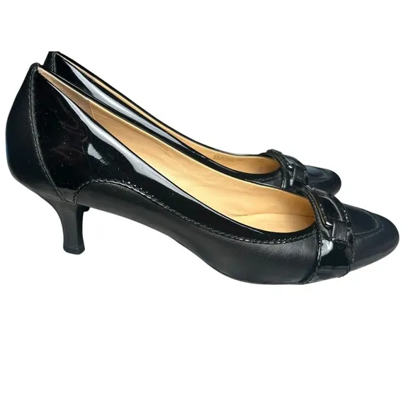 Cole Haan Heels Womens 10 Black Leather Black Buckle Kitten Pump Buckle Shoes