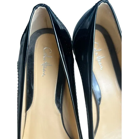 Cole Haan Heels Womens 10 Black Leather Black Buckle Kitten Pump Buckle Shoes