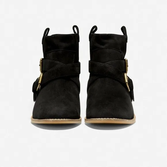 Cole Haan Jensynn Ankle Boots Black Suede Leather Fashion Booties Block Heel