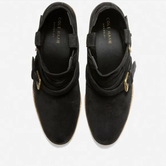 Cole Haan Jensynn Ankle Boots Black Suede Leather Fashion Booties Block Heel