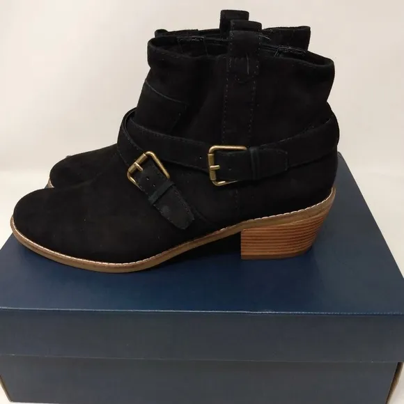 Cole Haan Jensynn Ankle Boots Black Suede Leather Fashion Booties Block Heel
