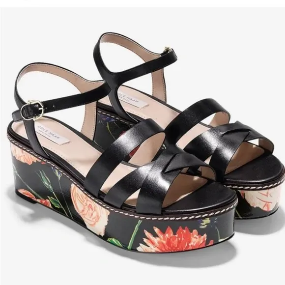 Cole Haan Jianna Floral Platform Sandals - Black