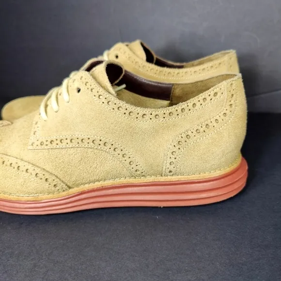 Cole Haan Lunargrand Wingtip Oxford  Taupe Suede Lace Up Men's Size 10M