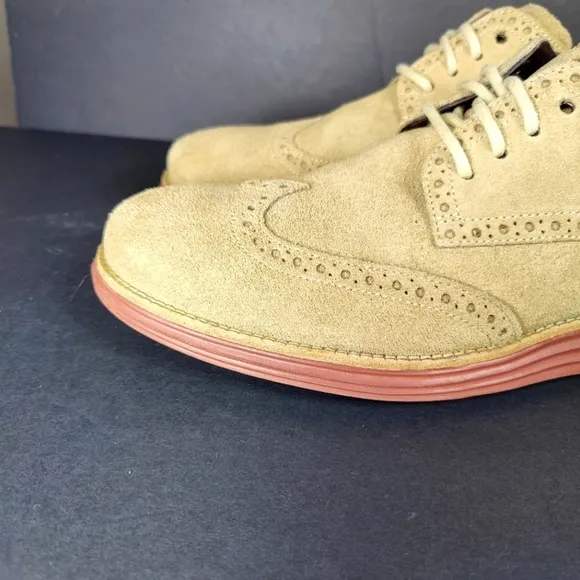 Cole Haan Lunargrand Wingtip Oxford  Taupe Suede Lace Up Men's Size 10M