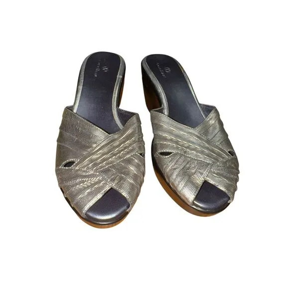 Cole Haan Silver/Black Platform Peep ToeSandal Women's Size 10 Great Condition