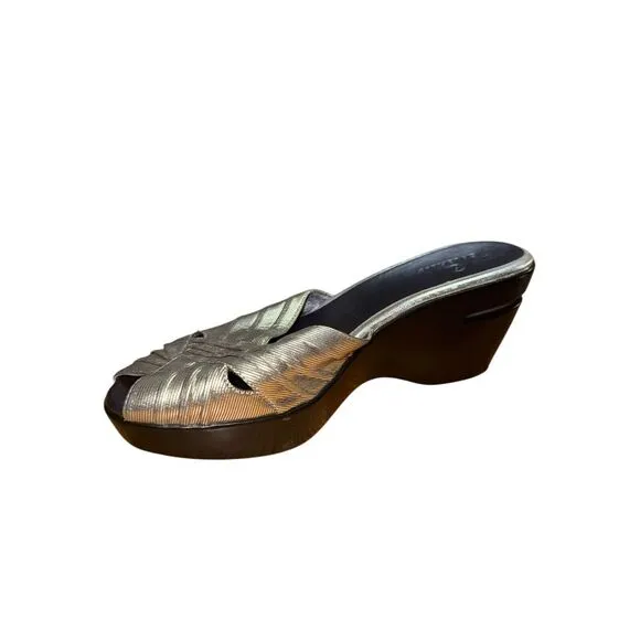 Cole Haan Silver/Black Platform Peep ToeSandal Women's Size 10 Great Condition