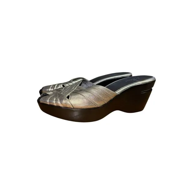 Cole Haan Silver/Black Platform Peep ToeSandal Women's Size 10 Great Condition
