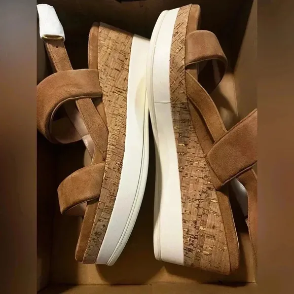 Cole Haan Wedge Sandals Brown Suede Strap Buckle Closure NWB Size 11 Comfort