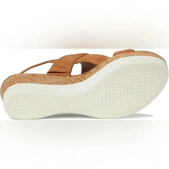 Cole Haan Wedge Sandals Brown Suede Strap Buckle Closure NWB Size 11 Comfort