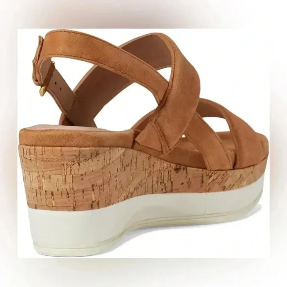 Cole Haan Wedge Sandals Brown Suede Strap Buckle Closure NWB Size 11 Comfort