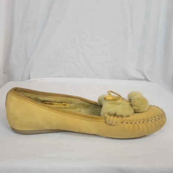 Cole Haan Women's Tan Leather Suede Shearling Moccasins Flats Size 8.5