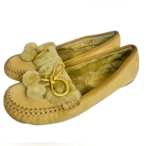 Cole Haan Women's Tan Leather Suede Shearling Moccasins Flats Size 8.5