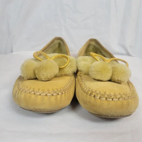 Cole Haan Women's Tan Leather Suede Shearling Moccasins Flats Size 8.5