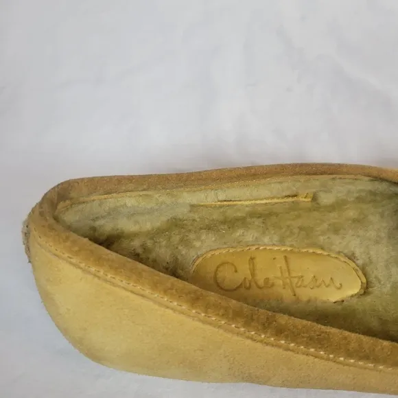 Cole Haan Women's Tan Leather Suede Shearling Moccasins Flats Size 8.5