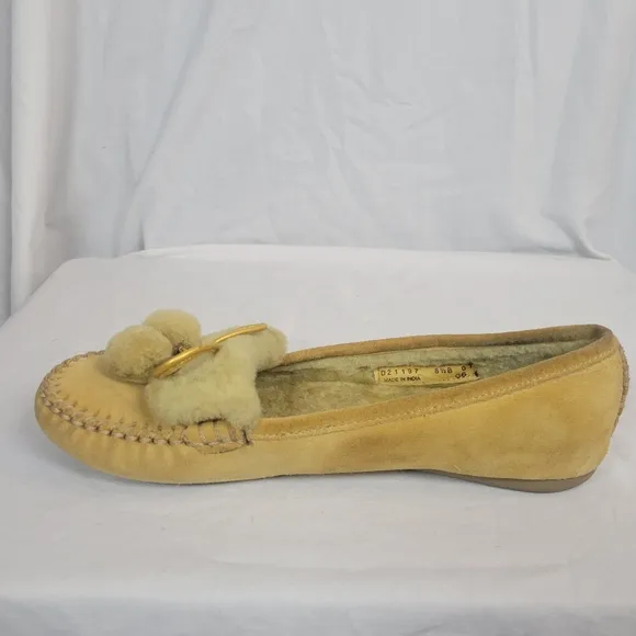 Cole Haan Women's Tan Leather Suede Shearling Moccasins Flats Size 8.5