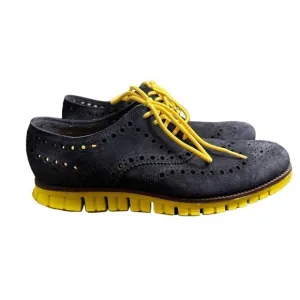 Cole Haan ZeroGrand Oxford Sneakers Blue Suede Yellow Laces 9.5 Michigan Shoes