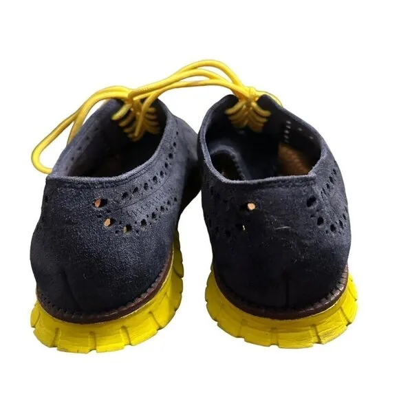 Cole Haan ZeroGrand Oxford Sneakers Blue Suede Yellow Laces 9.5 Michigan Shoes