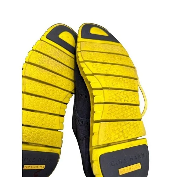 Cole Haan ZeroGrand Oxford Sneakers Blue Suede Yellow Laces 9.5 Michigan Shoes
