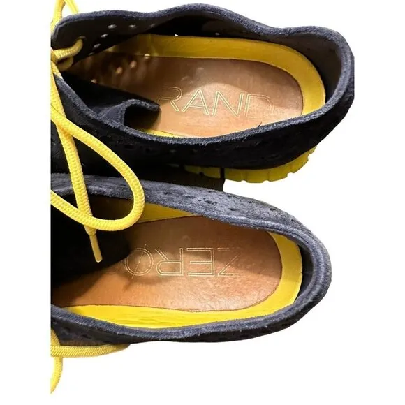 Cole Haan ZeroGrand Oxford Sneakers Blue Suede Yellow Laces 9.5 Michigan Shoes