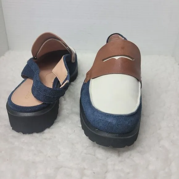 Cole Haan Geneva Lug Women's Size 9B Slingback Blue Suede White Brown Shoes