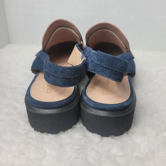 Cole Haan Geneva Lug Women's Size 9B Slingback Blue Suede White Brown Shoes