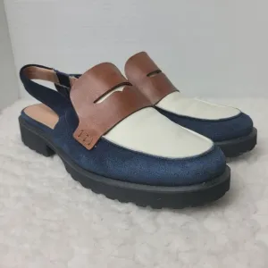Cole Haan Geneva Lug Women's Size 9B Slingback Blue Suede White Brown Shoes